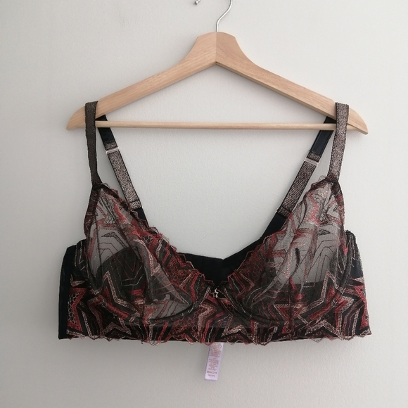 Savage X Fenty Plus Size Shining Star Unlined Demi Bra Metallic Lace Mesh 44D - Picture 2 of 16